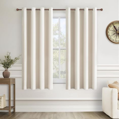 Rideaux Semi Occultant Phonique - Rideaux Fenetre Chambre Thermiques Isolants Anti Froid et Chaleur Rideau Beige Clair Opaque à Oeillets pour Salon, 140x175 cm, Lot de 2 (1/5)