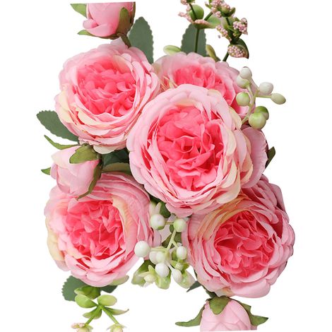 5-teiliger künstlicher Rosenstrauß aus Persien, handgefertigter Rosenstrauß für Hochzeiten, Wohnzimmerdekoration, dunkelrosa (1/5)