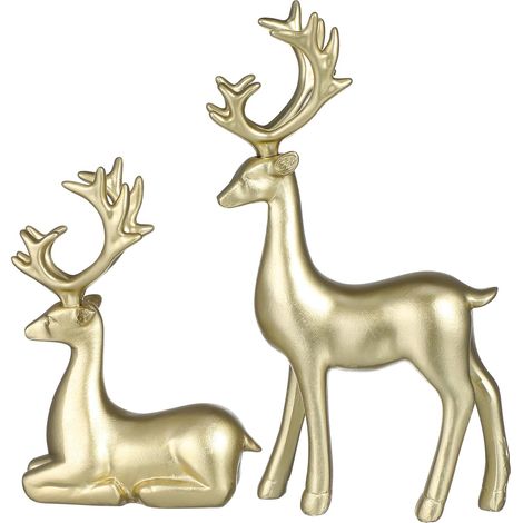 2pièces Élégant Ornement De Bureau Résine pour Décoration De Figurines De Cerf Dorées pour Ambiance Festive Maison (1/5)