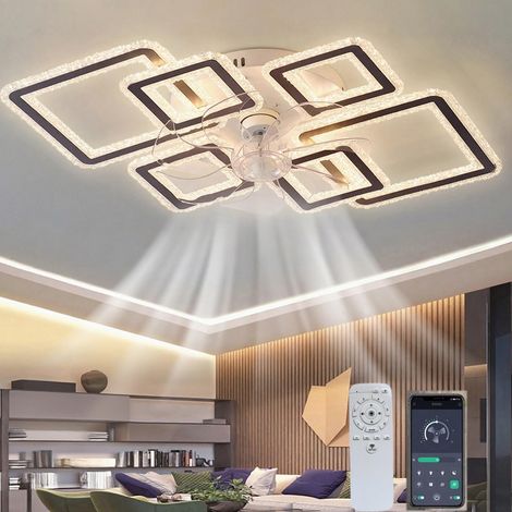 LOLLANDA Plafonnier LED moderne avec ventilateur et télécommande,variateur à 6vitesses,luminaire encastré carré, 220V,86x56x14cm,ventilateur de plafond (1/5)