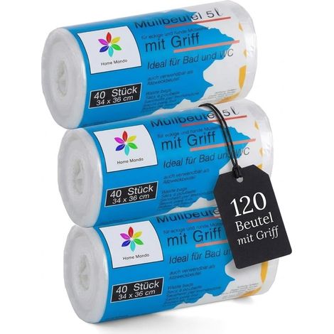 Lot de 3 x 40 sacs poubelle de 5litres, avec poignée - Sacs poubelle pour produits cosmétiques (1/5)
