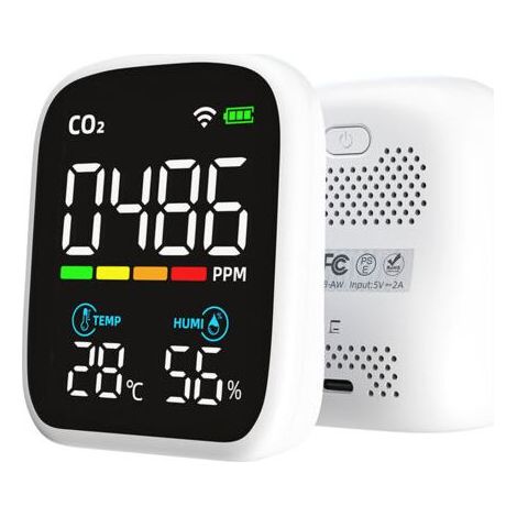 Détecteur CO2 portable écran LED, testeur dioxyde de carbone multifonction, testeur température et humidité NDIR, testeur qualité d’air domestique, contrôle via APP mobile,de dyk. (1/4)