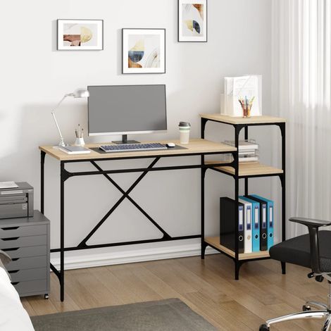 Desk with Shelves Sonoma Oak 135x50x90 cm Engineered Wood&Iron vidaXL (1/5)
