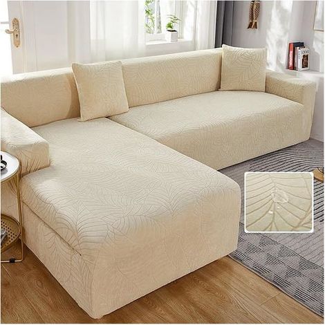 Housse imperméable extensible pour canapé d'angle 2 places - Antidérapante, avec accoudoirs - Beige (1/4)