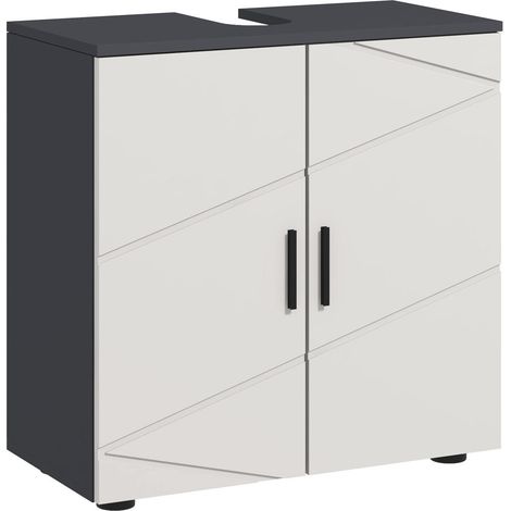 Salle de bain optimisée meuble sous vasque compact en bois gris clair 2 étagères (1/5)