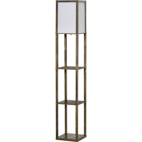 3--Tier Floor Lamp, Floor Light with Storage Shelf, Reading Standing Lamp with Acrylic Shade for Living Room, Bedroom, Kitchen, Dining Room, Office, Dorm, 160cm, Brown (1/5)