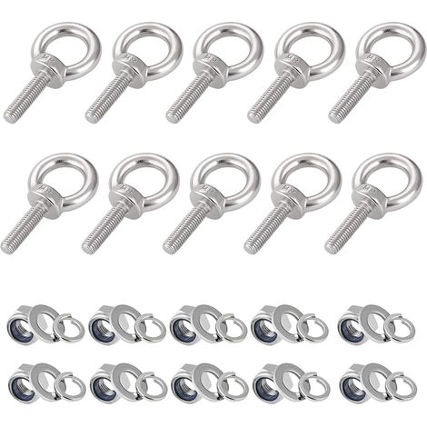 10PCS, boulons d'oeil avec écrous, boulons d'oeil en acier inoxydable machines épaule levage anneau boulon d'oeil boulon de vis lourd, M8x30MM