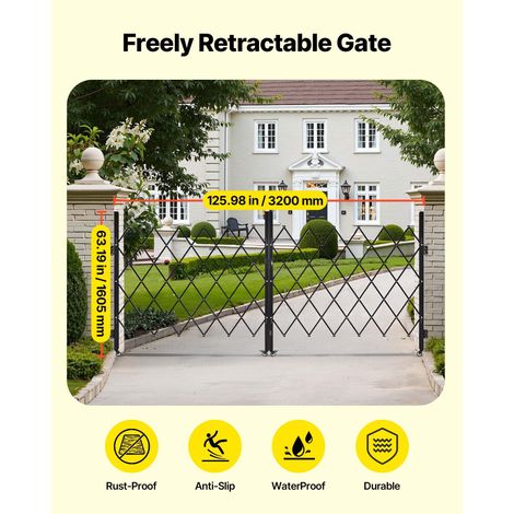 Barrière de Sécurité Extensible de 320 x 160,5 cm, Double Portail Ciseau, Verrouillable et Rétractable, en Acier Solide, avec Roues… (1/5)