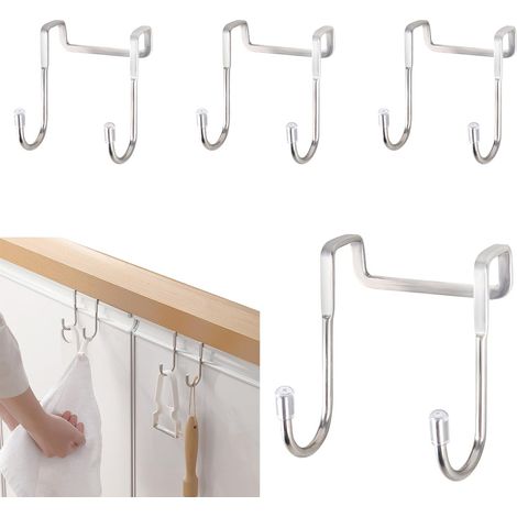 Lot de 4 Crochets de Porte, Double Crochet Suspendu en Acier Inoxydable, Idéal pour Cuisine, Salle de Bain, Salon