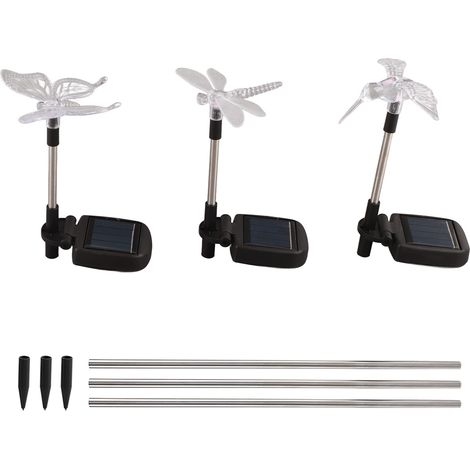 Lot de 3 lampes solaires LED colorées étanches à piquer pour pelouse, jardin et cour (1/5)
