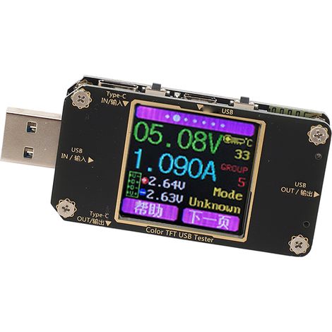 USB-Voltmeter/Amperemeter mit Farb-LCD-Bildschirm, Spannungs- und Stromprüfer, digitaler Detektor, Schnellladefunktion (PD) (1/5)