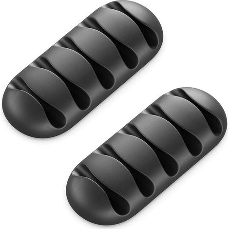 Set di 2 fermacavi per 5 cavi ciascuno, organizer per cavi per casa e ufficio, nastro adesivo resistente, nero T-Audace-AquaForge (1/5)