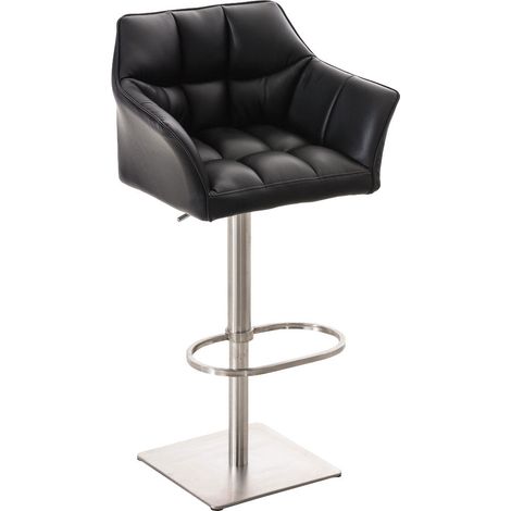 Taburete de bar regulable x1 en piel sintética negra con asiento envolvente acolchado y base cuadrada de acero inoxidable 100006162
