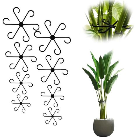 8 Tuteur Plante, Pinces de Soutien réutilisables pour Plantes, 4 Tailles de Support pour Plantes Grimpantes, adaptés à la décoration végétale d'intérieur (Noir) (1/5)