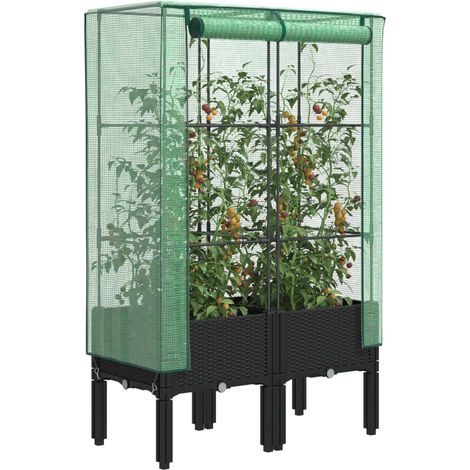 Hochbeet mit Gewächshaus-Aufsatz Rattan-Optik 80x40x140 cm