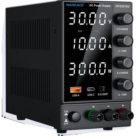 Fuente de alimentación de CC, 0-30 V, salida de 0-10 A, DPS3010U-N Negra (1/2)