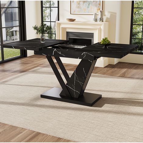 MEUBLIV Mesa de comedor extensible 120-160 x 75 cm negra efecto mármol, 4-6 personas (1/5)