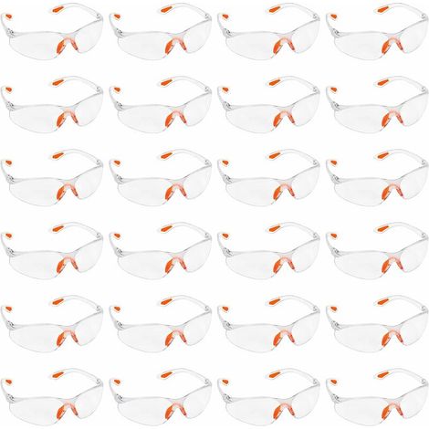 Lot de 24 Lunettes de Sécurité Transparentes - Lunettes de Protection avec Verres en Plastique, Pont-de-Nez et Embouts de Branches en Caoutchouc pour Plus de Confort - Lunette Transparente PPE Lefou (1/5)