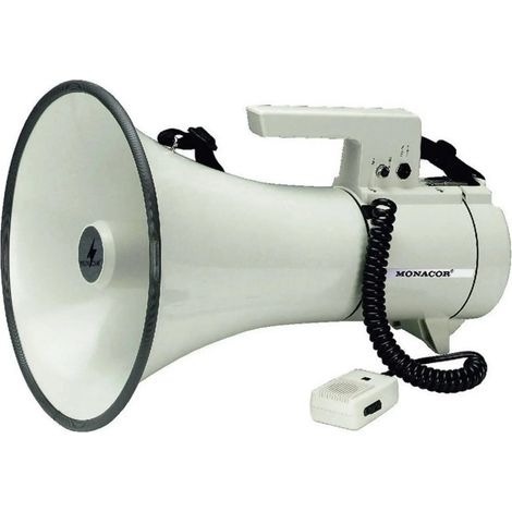 [NEUWERTIG] B-Ware Monacor Megaphon Lautsprecher Tm 35 Megafon Handmikrofon Weiß Haltegurt Sirene