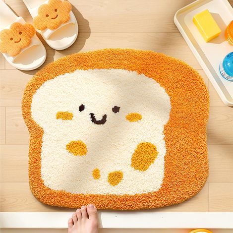 Käse Toast Design Tapis De Bain Antidérapant Lavable en Microfibre Doux, Absorbant Tapis De Salle De Bain Tapis De Douche Séchant Rapidement Bain 52x60cm (1/5)