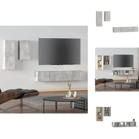 Ensemble de meubles TV 4 pcs Gris béton Bois d'ingénierie - Meuble Tv - Meuble Téléviseur - Ensemble Meuble Tv - Design Mural - Rangement (1/5)