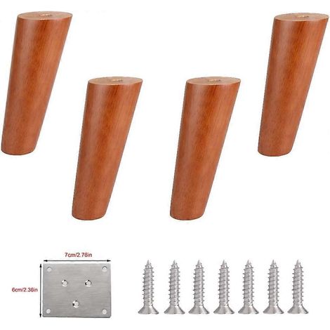 Möbelbeine aus Holz, 4er-Set, runde Sofafüße aus massivem Gummibaumholz, schräge Kegel-Ersatzbeine für Küchentische, Bett- und Kleiderschrankfüße – 15 cm (5,9 Zoll)