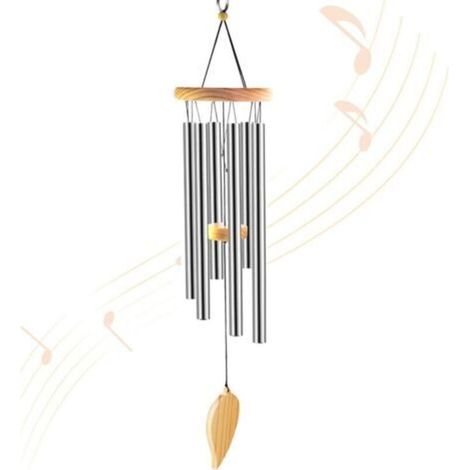 Carillons éoliens, carillons éoliens en bois pour l'extérieur, grands carillons éoliens commémoratifs, tubes en alliage d'aluminium, cloche éolienne (argent) (1/5)