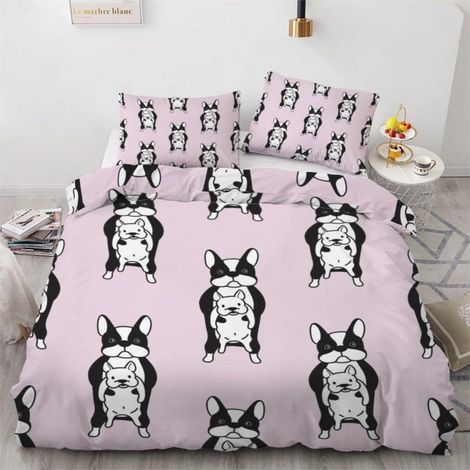 Bettwäsche-Set Französische Bulldogge 200x200 cm 3-teilig Mikrofaser mit Reißverschluss