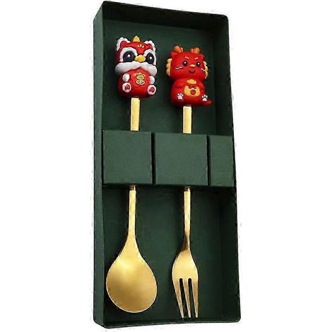 Ensemble de couverts (cuillère et fourchette) à motif de poupée pour le Nouvel An chinois, idéal pour les repas au restaurant ou les fêtes.-Style B