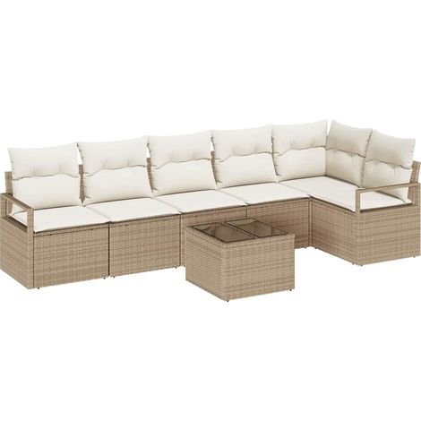 Maison Exclusive - Ensemble de canapé de jardin 7 pc Beige et crème polyrotin (1/5)