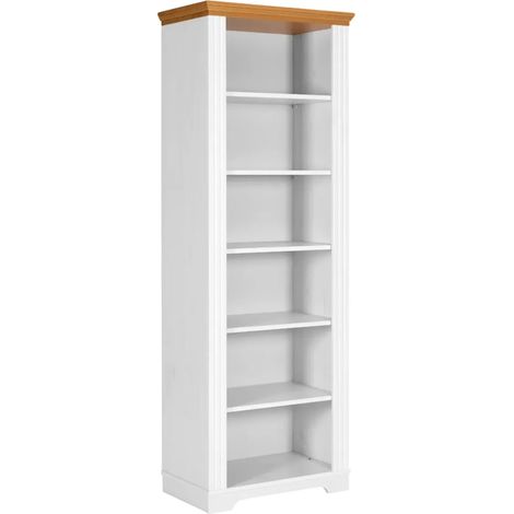 Libreria Alta 6 Ripiani Legno Massello Bianco Effetto Rovere Soggiorno (1/5)