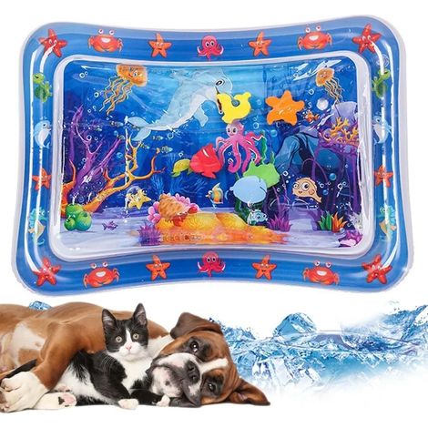 Tapis d'eau sensoriel pour animaux, tapis de jeu rafraîchissant épais avec poissons pour chats, tapis sensoriel aquatique pour enfants, confort fraîcheur (1/5)