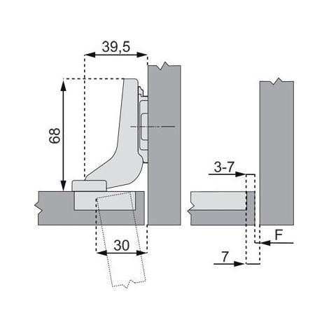 Charnière 110° pour porte en applique - BLUM - Expando - Encastrée - BLUMOTION intégré décondamnable - Nickelé