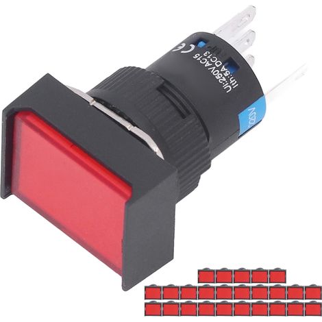 25 interrupteurs à bouton-poussoir momentanés autobloquants rectangulaires avec voyant lumineux 220 V BEM-LA16-11DS-J 16 mm rouge (1/5)