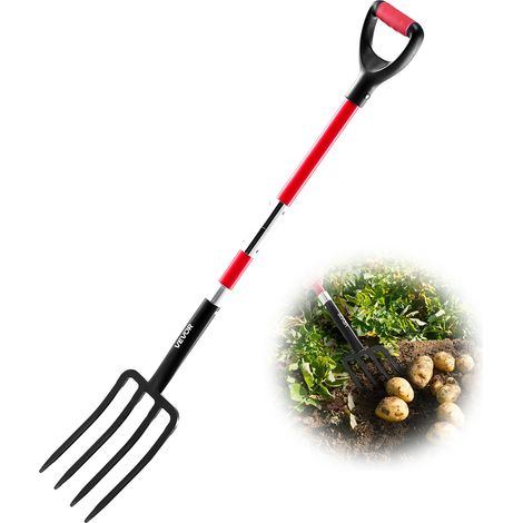 VEVOR Fourche a Becher a 4 Dents, Fourche de Jardin avec Manche en Fibre de Verre, Longueur Totale 114 cm, avec Poignee en Y, pour Jardinage, Creuser, Compostage, Transplantation, Aeration de Terre (1/5)