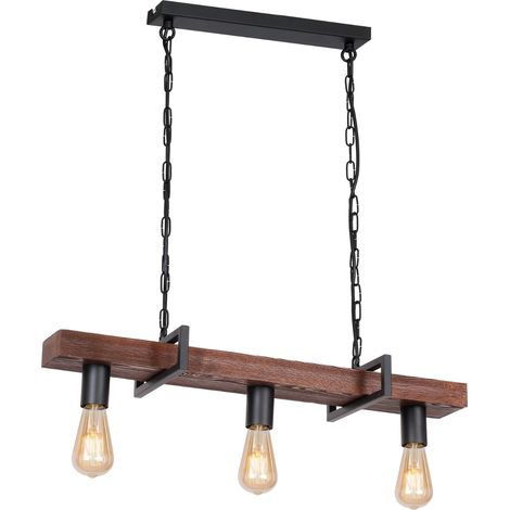 Suspension loft métal noir/bois 74cm 3xE27 Hard Luminex