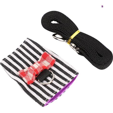 Harnais réglable pour petits animaux, écureuils, hamsters, furets, corde de traction (rayures noires et blanches) (S) (1/5)