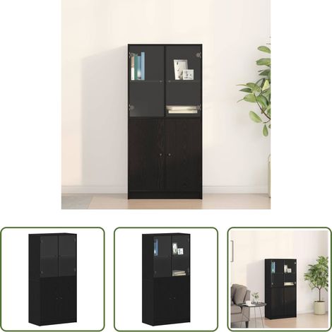 Holz - Highboard Schwarz Eichen-Optik 68 x 37 x 142 cm (1/5)