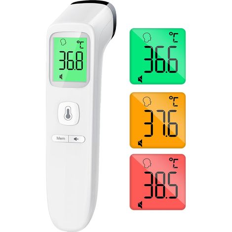 Thermomètre Frontal Sans Contact, Thermometre Bebe, Thermomètre Médical Numérique Infrarouge pour Adultes, Lecture Précise avec Ecran LCD, Mode Muet, Rappel de Mémoire (Blanche) (1/5)