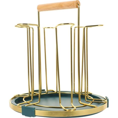 Green Iron and Wood Mug Holder, Lightweight and Decorative, Keeps 6 Mugs Dry, for Cafes and Restaurants (1/5)