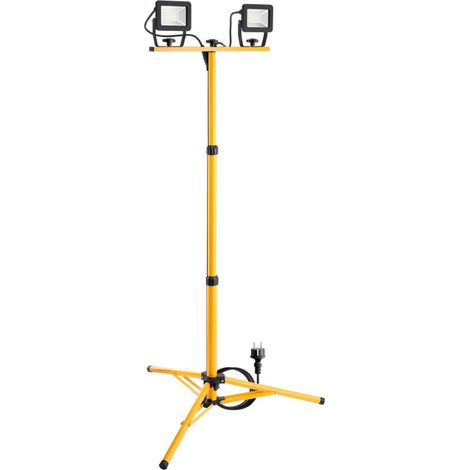goobay Proyector LED para construcción con soporte telescópico 2 x 20W / 3400lm / Luz blanca neutra-4000K / Para uso en interiores y exteriores-IP65 / Negro/Amarillo, 40 W, 2x 20 Vatios