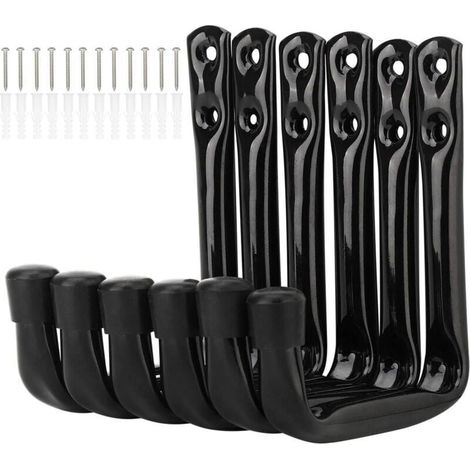 Set di 6 ganci a J resistenti per riporre oggetti in garage, staffe da parete in acciaio (12 cm x 9 cm) (1/4)
