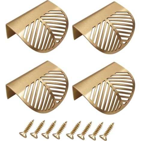 Set mit 4 blattförmigen Möbelgriffen — Goldfarbene Möbelgriffe — Verdeckte Metallgriffe — Geeignet für Schränke, Kleiderschränke, Kommoden und Schubladen (1/5)