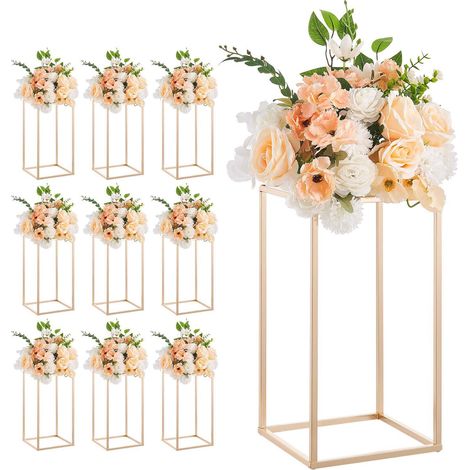 Support de Fleurs Mariage, 10 Pièces Pieds Colonne 40 cm, Présentoirs Floral Rectangulaires avec Stratifié Acrylique, Doré Français pour Cérémonie, Fête, Anniversaire, Maison (1/5)