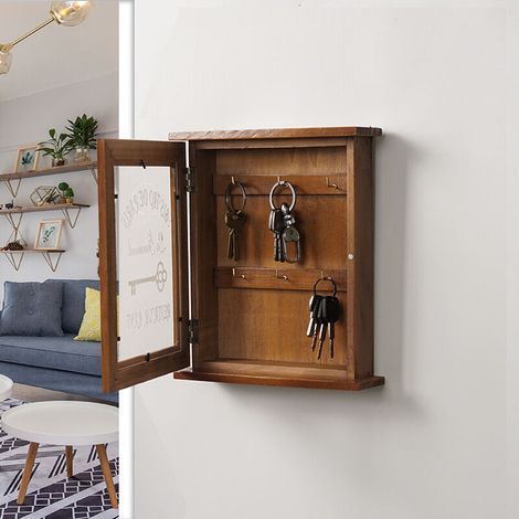 Rétro En Bois Tenture Murale Boîte De Rangement Clés Maison Rustique Porte Suspendue ,ancienne couleur (1/5)