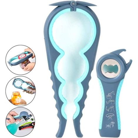 Kit apribottiglie Easy Jar, apribottiglie multifunzione 5 in 1 e 4 in 1, semplice da usare per bambini, anziani e persone con artrite. (1/4)