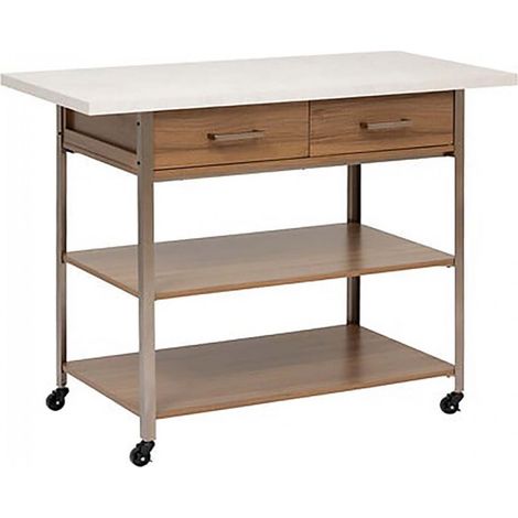 Desserte de cuisine avec roulettes, deux tiroirs et deux étagères, coloris marron/blanc - Longueur 90 x Profondeur 60 x Hauteur 120 cm (1/5)