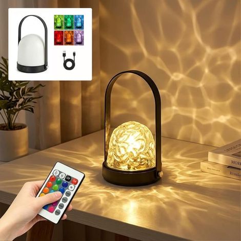 Lampe projecteur portable à vagues - 16 couleurs - Effet vagues océaniques - Télécommande - Rechargeable - Idéale pour les chambres, le camping et le yoga (1/4)