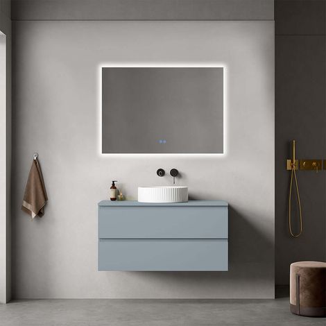 Mobile bagno sospeso 100 cm Blu Avio per Lavabo d'appoggio Specchio Quadro Retroilluminato - Fiji Paint Top (1/4)