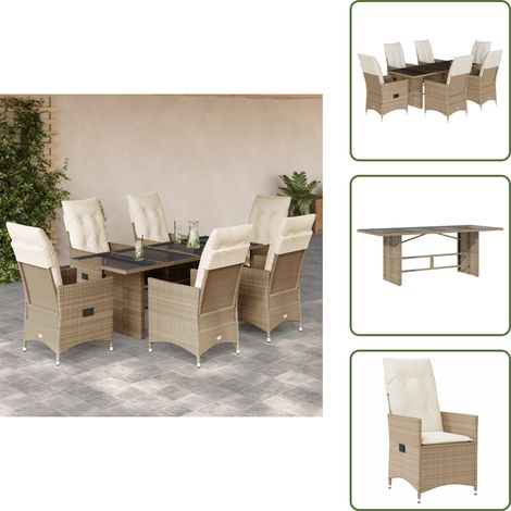 7-tlg. Garten-Essgruppe mit Kissen Beige Poly Rattan - Gartenset - Essgruppe - Gartenmöbel - Rattan Möbel - Outdoor Set (1/5)